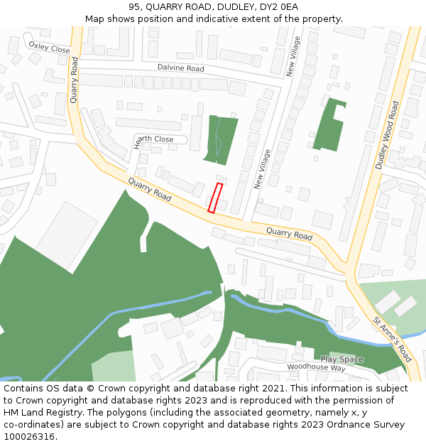 95, QUARRY ROAD, DUDLEY, DY2 0EA: Location map and indicative extent of plot