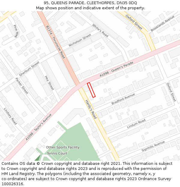 95, QUEENS PARADE, CLEETHORPES, DN35 0DQ: Location map and indicative extent of plot