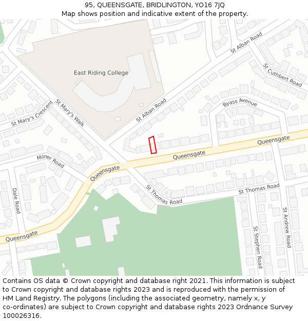 95, QUEENSGATE, BRIDLINGTON, YO16 7JQ: Location map and indicative extent of plot