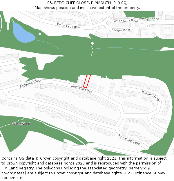 95, REDDICLIFF CLOSE, PLYMOUTH, PL9 9QJ: Location map and indicative extent of plot