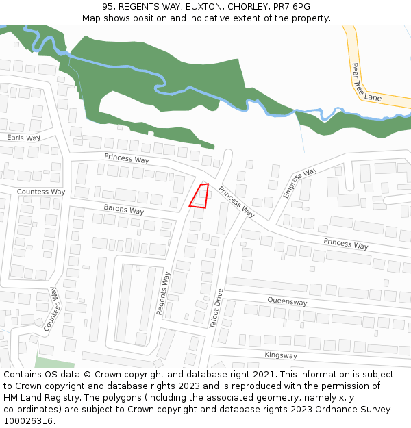 95, REGENTS WAY, EUXTON, CHORLEY, PR7 6PG: Location map and indicative extent of plot