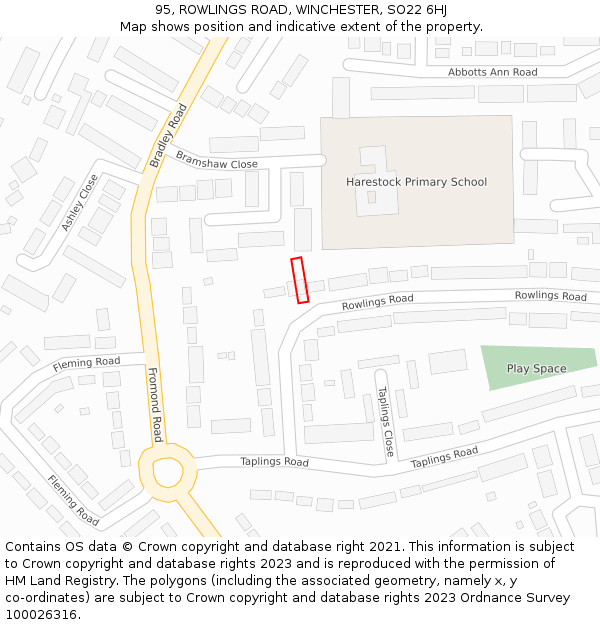 95, ROWLINGS ROAD, WINCHESTER, SO22 6HJ: Location map and indicative extent of plot