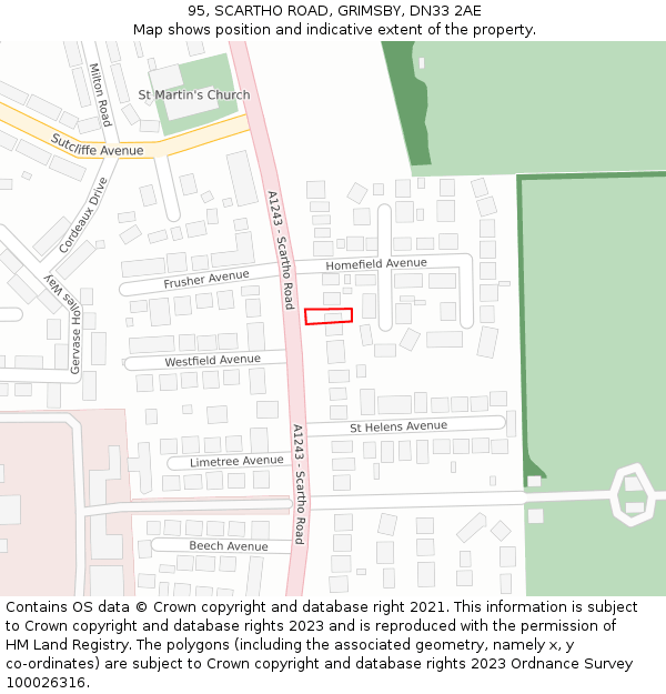 95, SCARTHO ROAD, GRIMSBY, DN33 2AE: Location map and indicative extent of plot