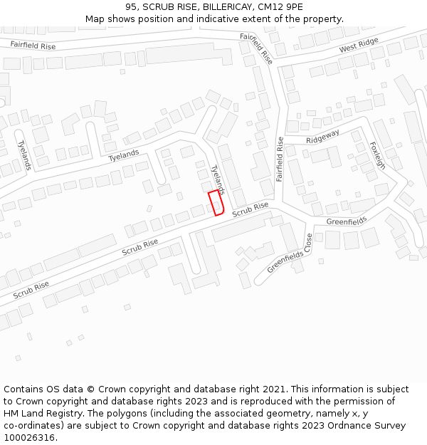 95, SCRUB RISE, BILLERICAY, CM12 9PE: Location map and indicative extent of plot