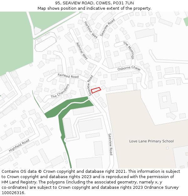 95, SEAVIEW ROAD, COWES, PO31 7UN: Location map and indicative extent of plot