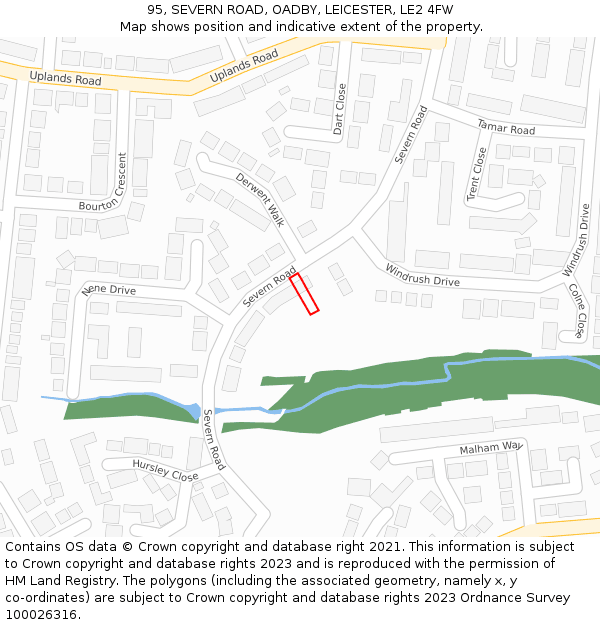 95, SEVERN ROAD, OADBY, LEICESTER, LE2 4FW: Location map and indicative extent of plot