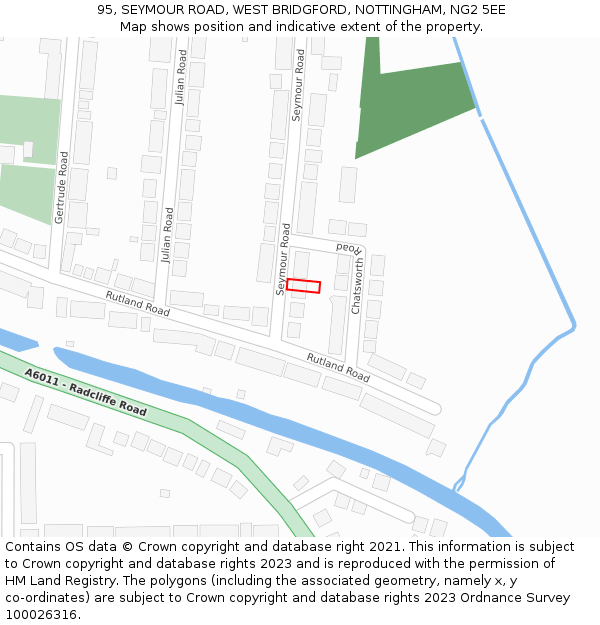 95, SEYMOUR ROAD, WEST BRIDGFORD, NOTTINGHAM, NG2 5EE: Location map and indicative extent of plot