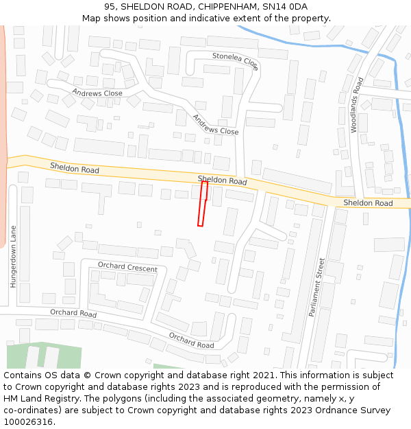 95, SHELDON ROAD, CHIPPENHAM, SN14 0DA: Location map and indicative extent of plot