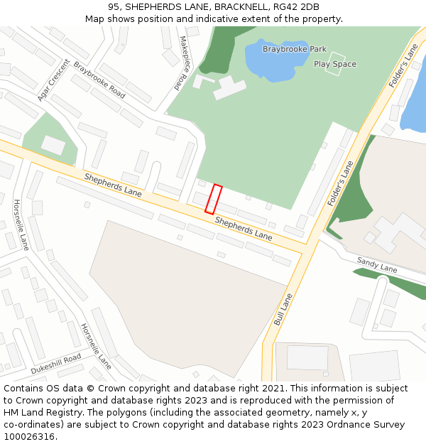 95, SHEPHERDS LANE, BRACKNELL, RG42 2DB: Location map and indicative extent of plot