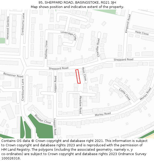 95, SHEPPARD ROAD, BASINGSTOKE, RG21 3JH: Location map and indicative extent of plot