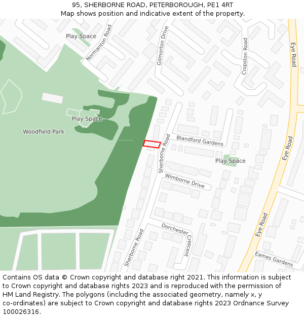 95, SHERBORNE ROAD, PETERBOROUGH, PE1 4RT: Location map and indicative extent of plot