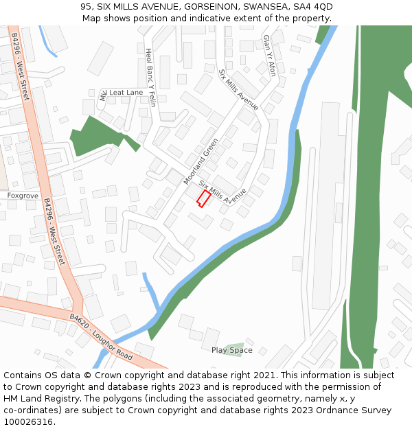 95, SIX MILLS AVENUE, GORSEINON, SWANSEA, SA4 4QD: Location map and indicative extent of plot