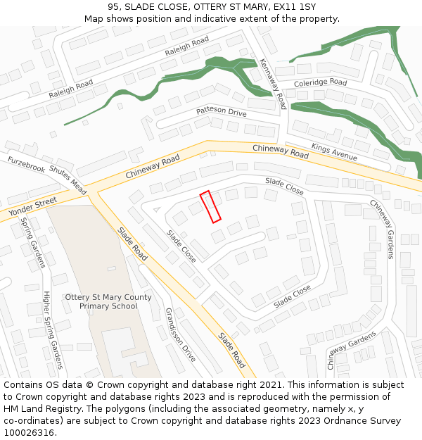 95, SLADE CLOSE, OTTERY ST MARY, EX11 1SY: Location map and indicative extent of plot