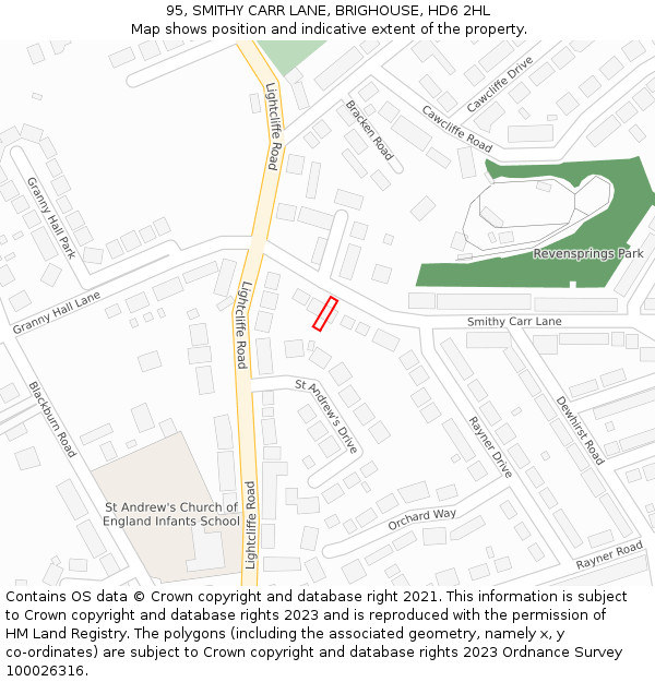 95, SMITHY CARR LANE, BRIGHOUSE, HD6 2HL: Location map and indicative extent of plot