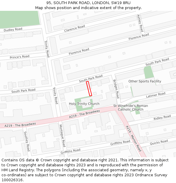 95, SOUTH PARK ROAD, LONDON, SW19 8RU: Location map and indicative extent of plot