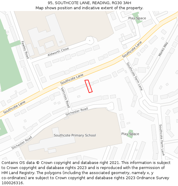 95, SOUTHCOTE LANE, READING, RG30 3AH: Location map and indicative extent of plot