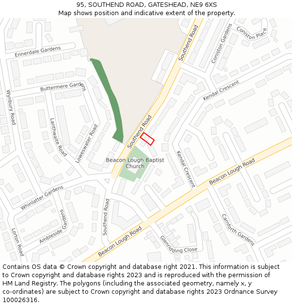 95, SOUTHEND ROAD, GATESHEAD, NE9 6XS: Location map and indicative extent of plot