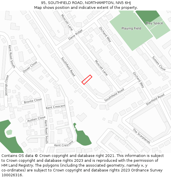 95, SOUTHFIELD ROAD, NORTHAMPTON, NN5 6HJ: Location map and indicative extent of plot