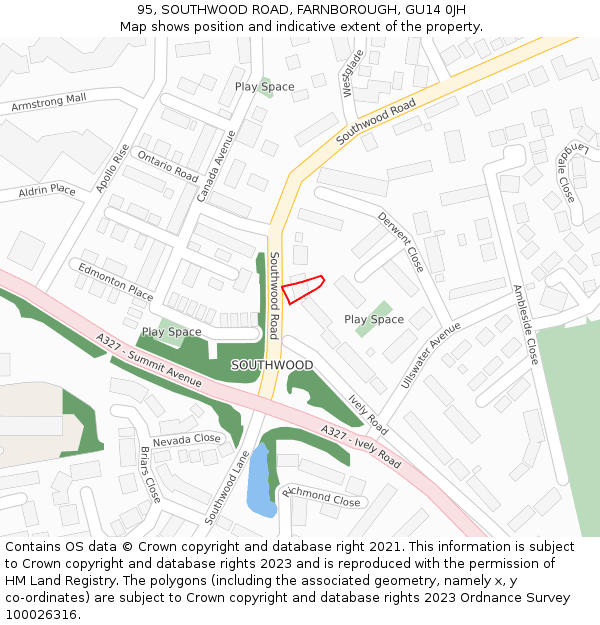 95, SOUTHWOOD ROAD, FARNBOROUGH, GU14 0JH: Location map and indicative extent of plot