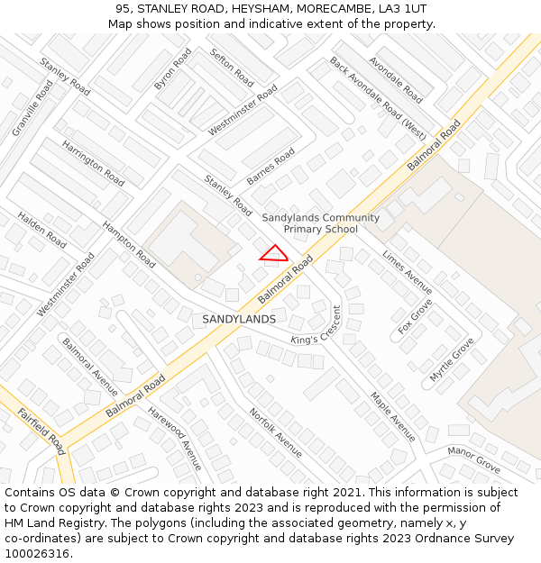 95, STANLEY ROAD, HEYSHAM, MORECAMBE, LA3 1UT: Location map and indicative extent of plot