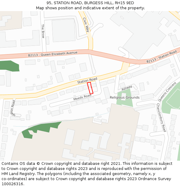 95, STATION ROAD, BURGESS HILL, RH15 9ED: Location map and indicative extent of plot