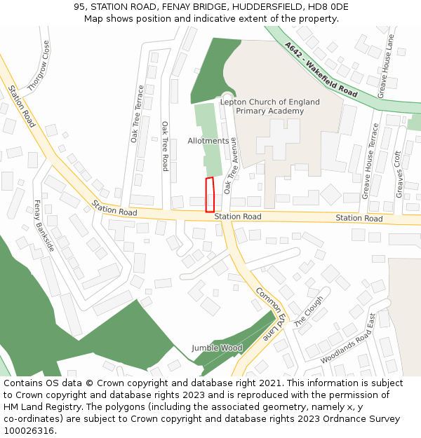 95, STATION ROAD, FENAY BRIDGE, HUDDERSFIELD, HD8 0DE: Location map and indicative extent of plot