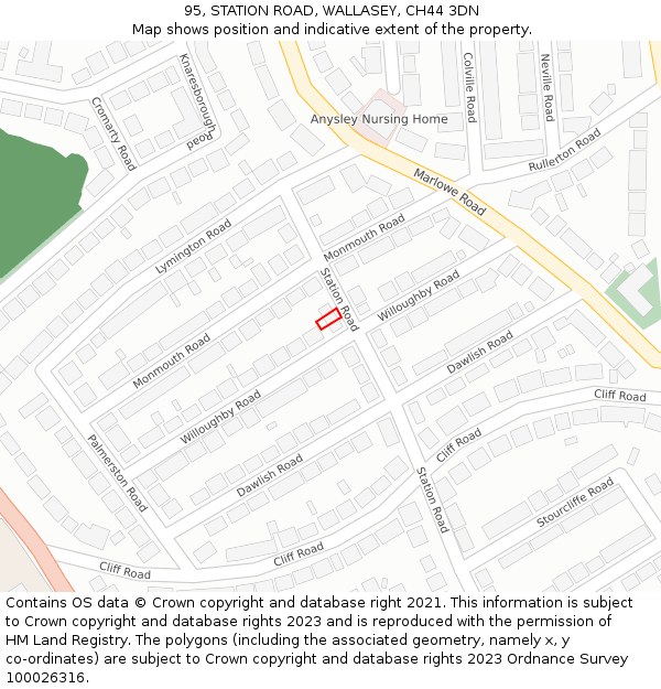 95, STATION ROAD, WALLASEY, CH44 3DN: Location map and indicative extent of plot