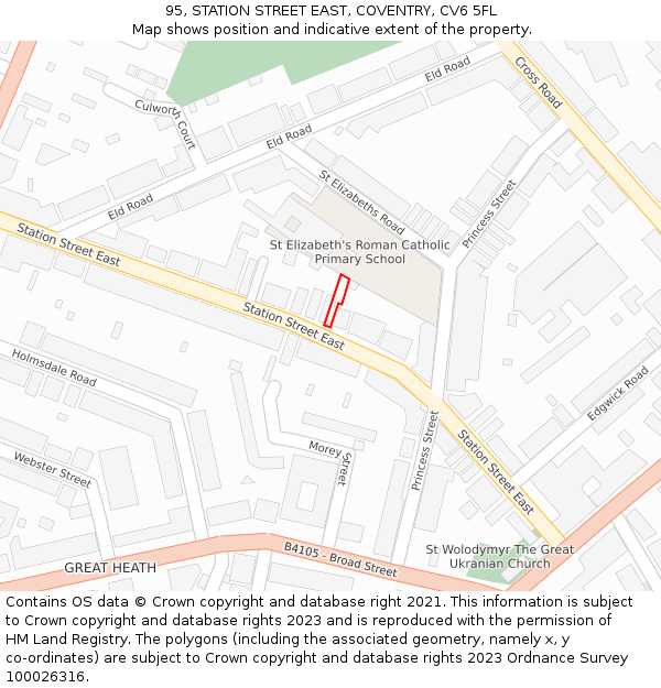 95, STATION STREET EAST, COVENTRY, CV6 5FL: Location map and indicative extent of plot