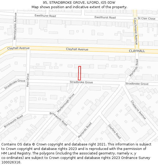 95, STRADBROKE GROVE, ILFORD, IG5 0DW: Location map and indicative extent of plot