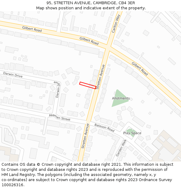 95, STRETTEN AVENUE, CAMBRIDGE, CB4 3ER: Location map and indicative extent of plot