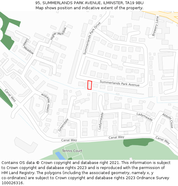 95, SUMMERLANDS PARK AVENUE, ILMINSTER, TA19 9BU: Location map and indicative extent of plot