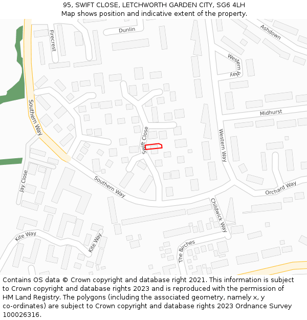 95, SWIFT CLOSE, LETCHWORTH GARDEN CITY, SG6 4LH: Location map and indicative extent of plot