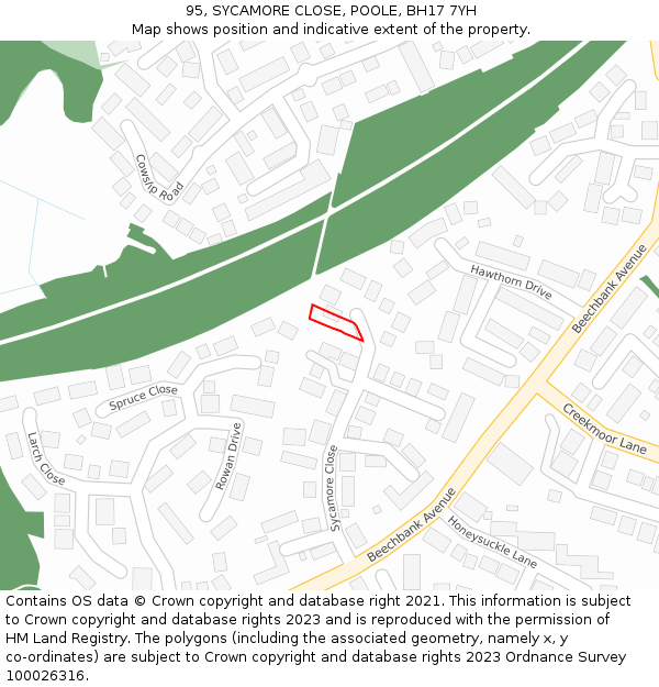 95, SYCAMORE CLOSE, POOLE, BH17 7YH: Location map and indicative extent of plot