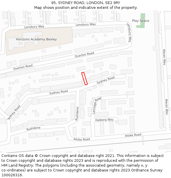 95, SYDNEY ROAD, LONDON, SE2 9RY: Location map and indicative extent of plot