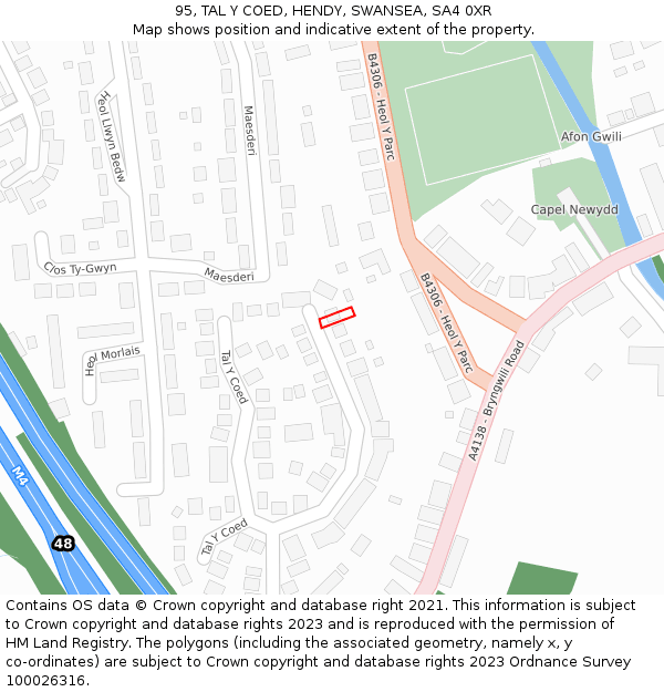 95, TAL Y COED, HENDY, SWANSEA, SA4 0XR: Location map and indicative extent of plot