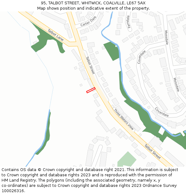 95, TALBOT STREET, WHITWICK, COALVILLE, LE67 5AX: Location map and indicative extent of plot