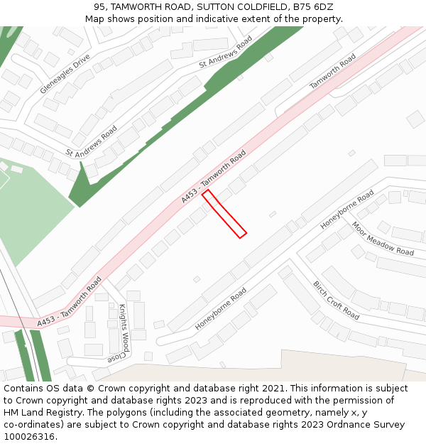 95, TAMWORTH ROAD, SUTTON COLDFIELD, B75 6DZ: Location map and indicative extent of plot