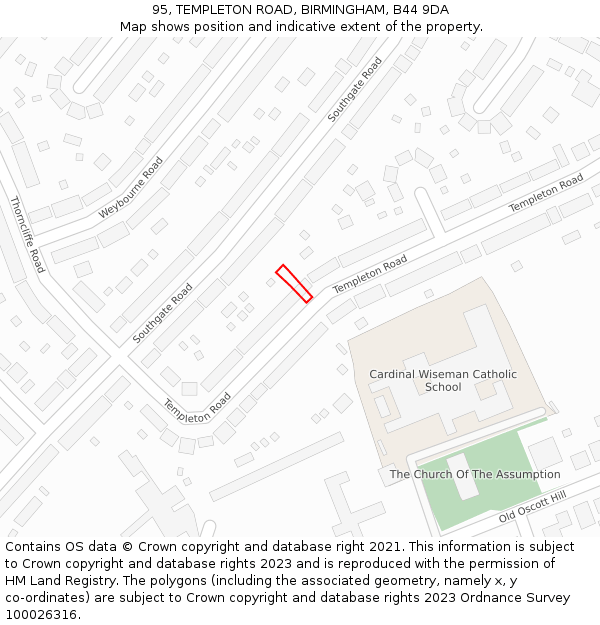 95, TEMPLETON ROAD, BIRMINGHAM, B44 9DA: Location map and indicative extent of plot