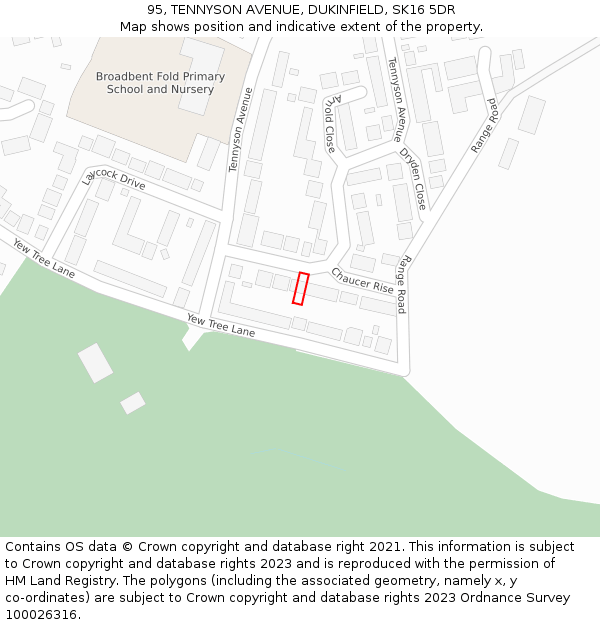 95, TENNYSON AVENUE, DUKINFIELD, SK16 5DR: Location map and indicative extent of plot