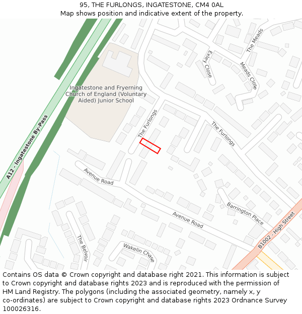 95, THE FURLONGS, INGATESTONE, CM4 0AL: Location map and indicative extent of plot