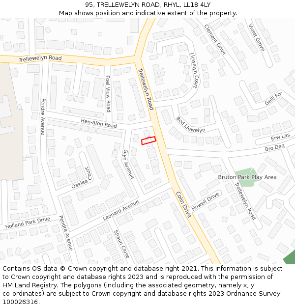 95, TRELLEWELYN ROAD, RHYL, LL18 4LY: Location map and indicative extent of plot