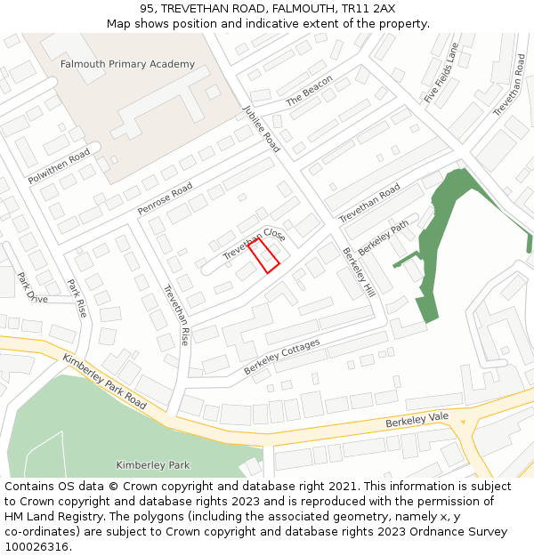 95, TREVETHAN ROAD, FALMOUTH, TR11 2AX: Location map and indicative extent of plot