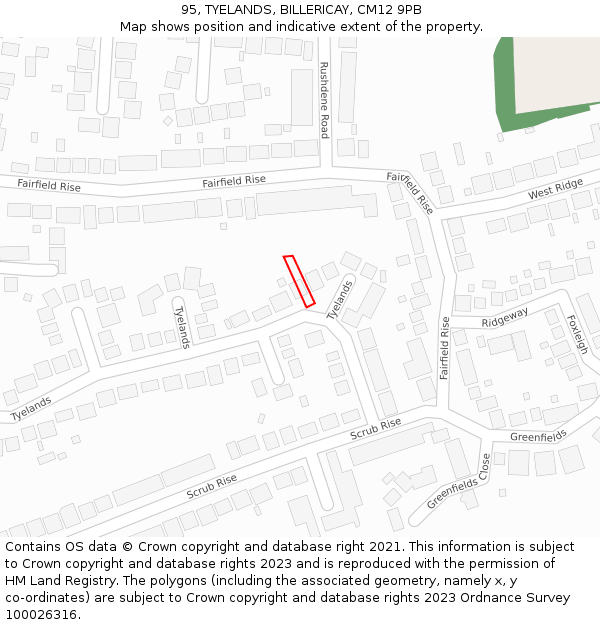 95, TYELANDS, BILLERICAY, CM12 9PB: Location map and indicative extent of plot