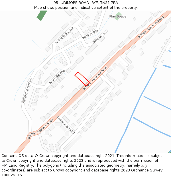 95, UDIMORE ROAD, RYE, TN31 7EA: Location map and indicative extent of plot