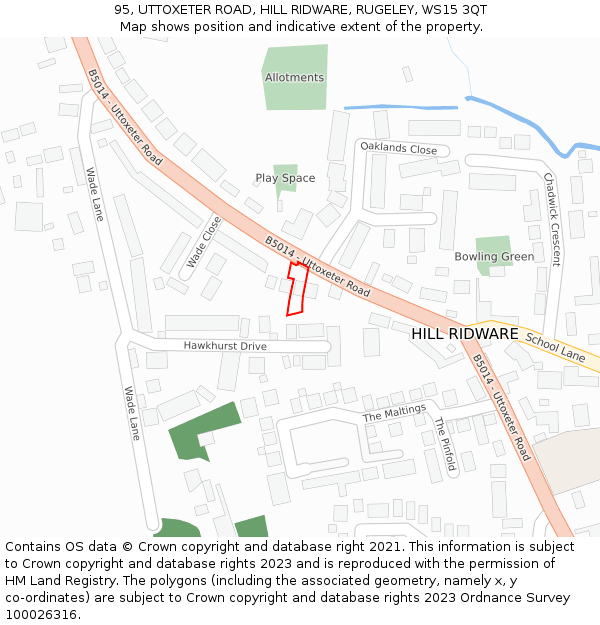95, UTTOXETER ROAD, HILL RIDWARE, RUGELEY, WS15 3QT: Location map and indicative extent of plot