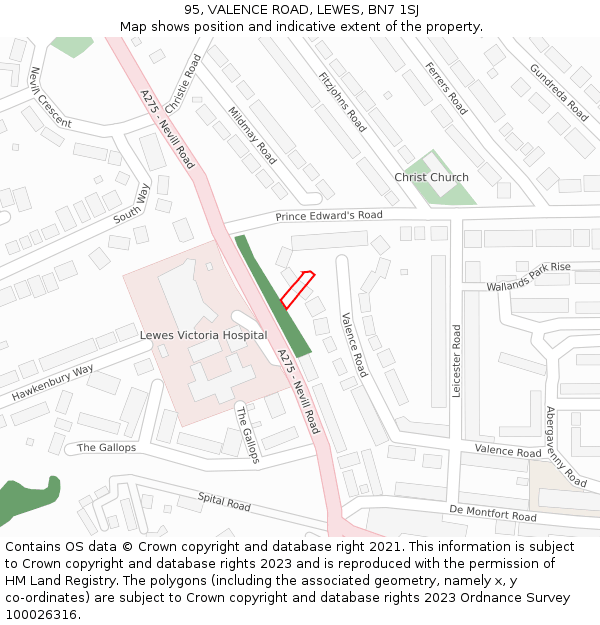 95, VALENCE ROAD, LEWES, BN7 1SJ: Location map and indicative extent of plot