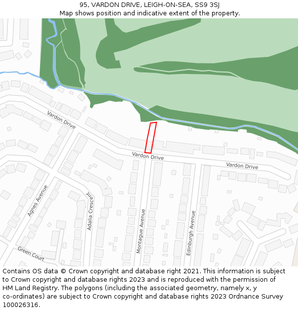 95, VARDON DRIVE, LEIGH-ON-SEA, SS9 3SJ: Location map and indicative extent of plot