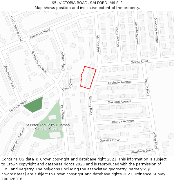 95, VICTORIA ROAD, SALFORD, M6 8LF: Location map and indicative extent of plot