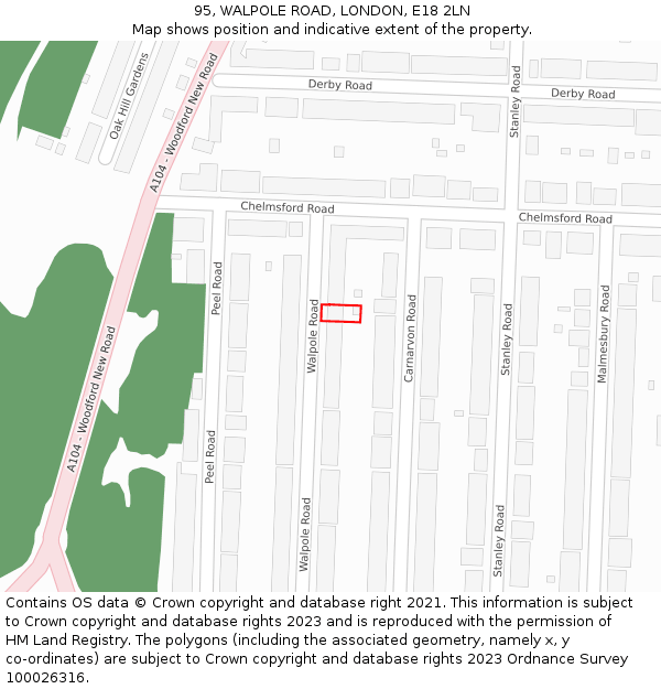 95, WALPOLE ROAD, LONDON, E18 2LN: Location map and indicative extent of plot