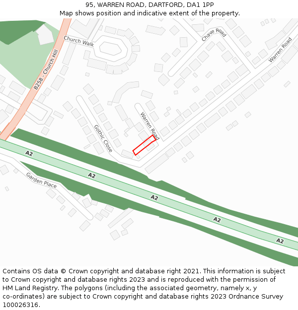 95, WARREN ROAD, DARTFORD, DA1 1PP: Location map and indicative extent of plot